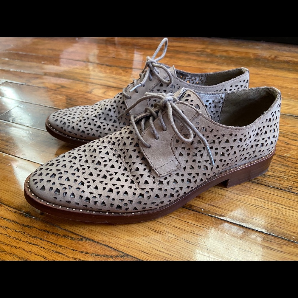 Vince Camuto Perforated Lace-Up Flats in Light Taupe